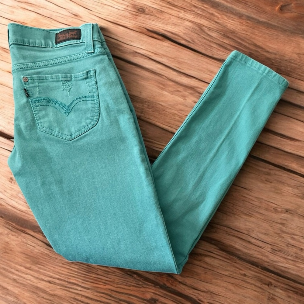 Levi’s Women's 524 Too Super Low Lightly Distressed Teal Skinny Jeans Levi Jeans